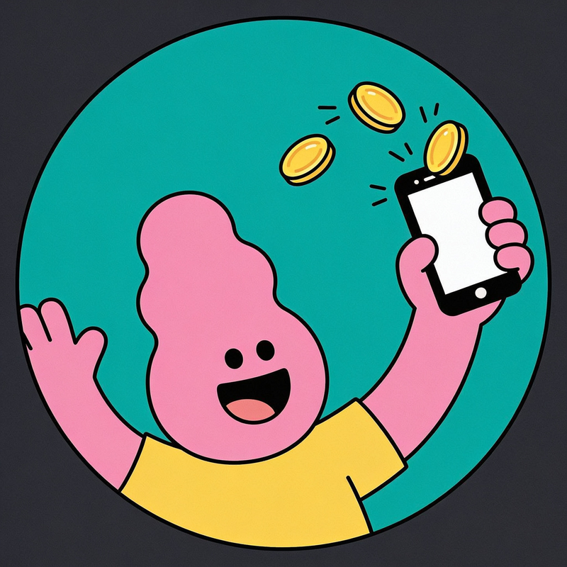 Mascot celebrating a sale notification with coins